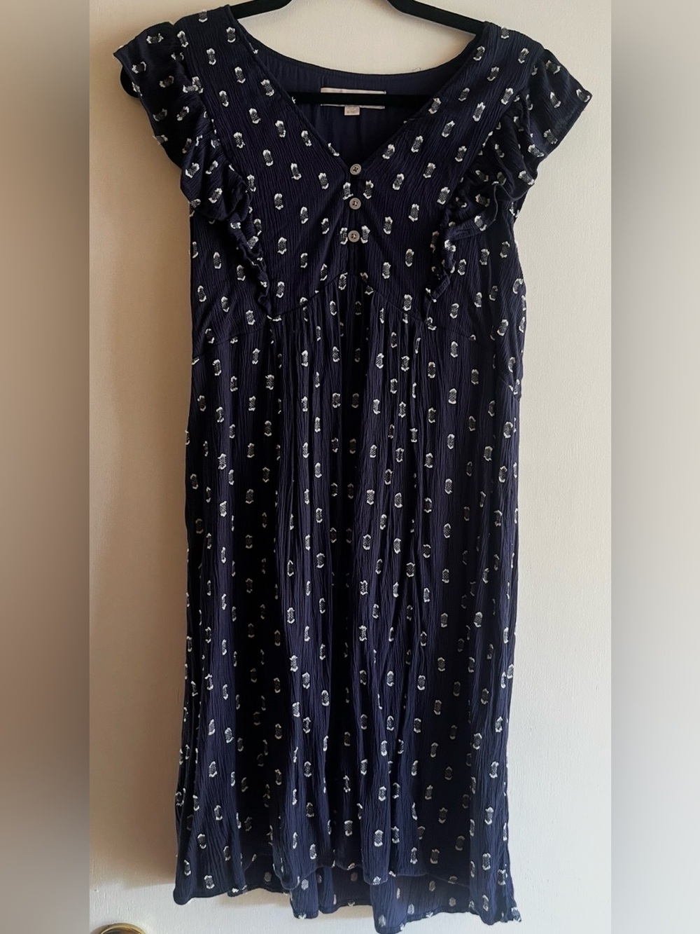 LOFT Navy Blue Floral Print Ruffle Sleeve Dress